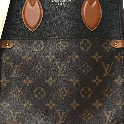 Louis Vuitton Calfskin Monogram Fold Tote MM Black Wine Cream 6 of 8