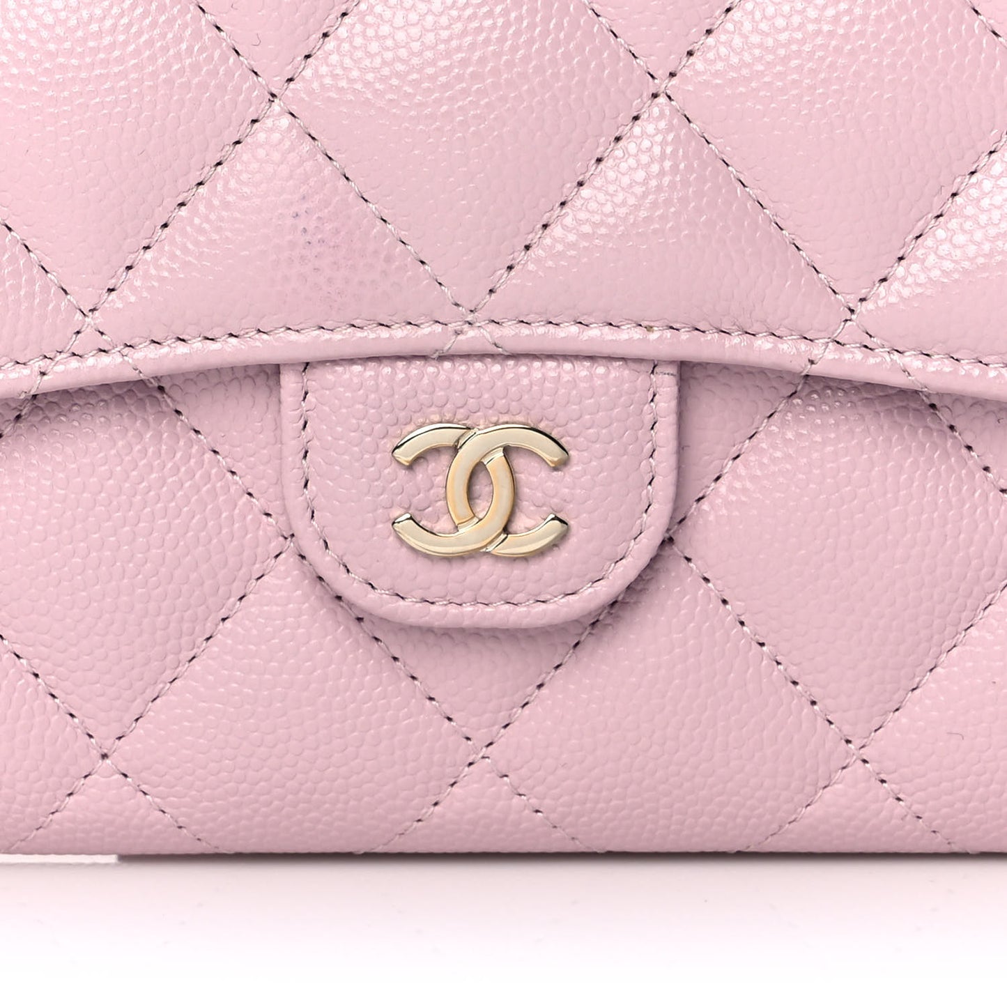 Caviar Quilted Large Gusset Flap Wallet Light Pink