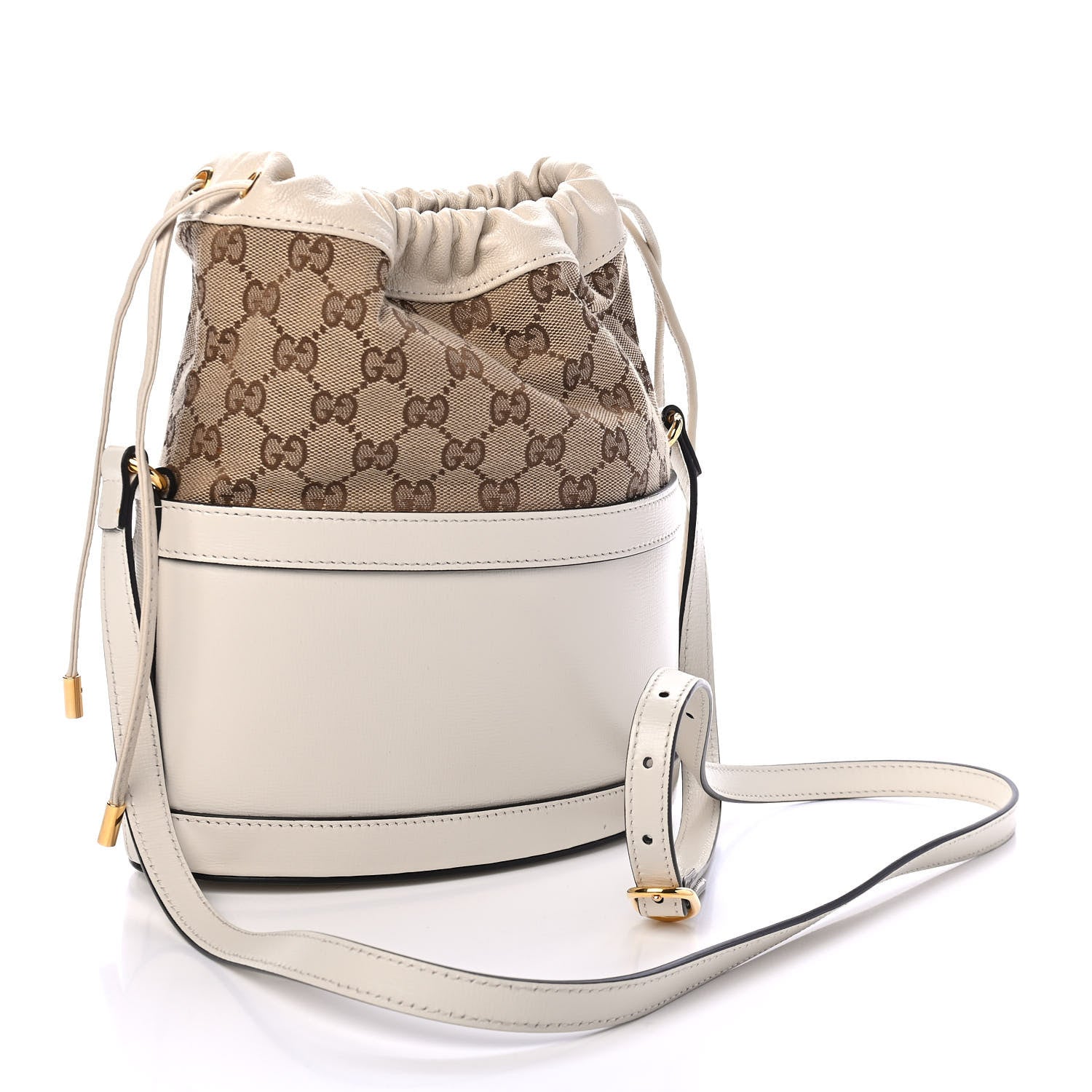 Gucci Monogram Textured Calfskin Horsebit 1955 Drawstring Bucket Bag Beige Mystic White 2 of 4