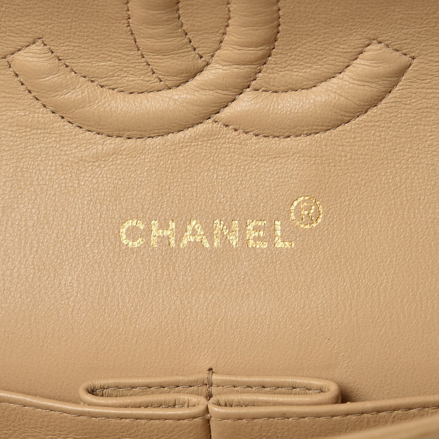 Lambskin Quilted Medium Double Flap Beige