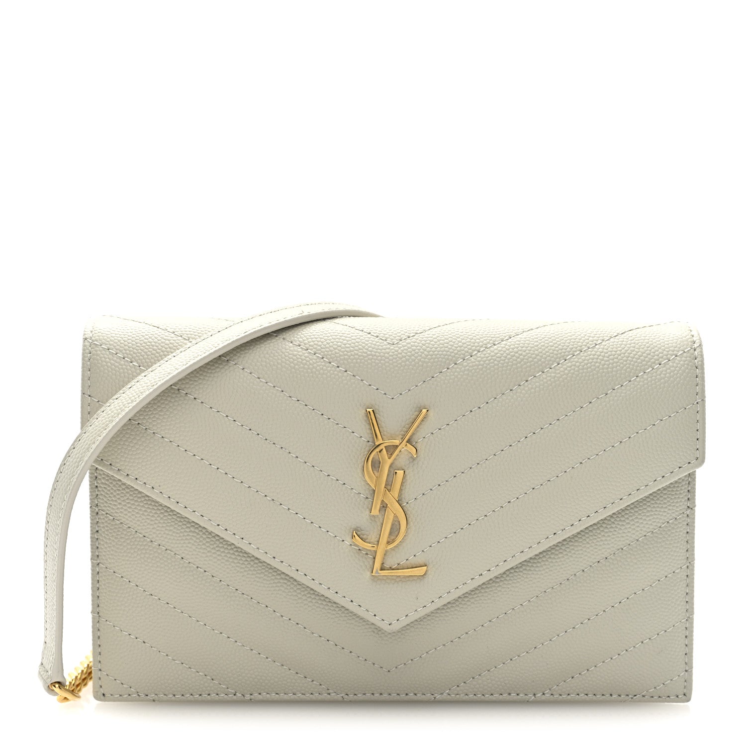 Saint Laurent Grain De Poudre Matelasse Chevron Monogram Envelope Chain Wallet Crema Soft 1 of 9