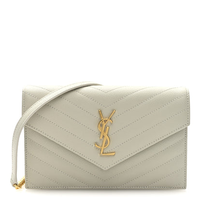 Saint Laurent Grain De Poudre Matelasse Chevron Monogram Envelope Chain Wallet Crema Soft 1 of 9
