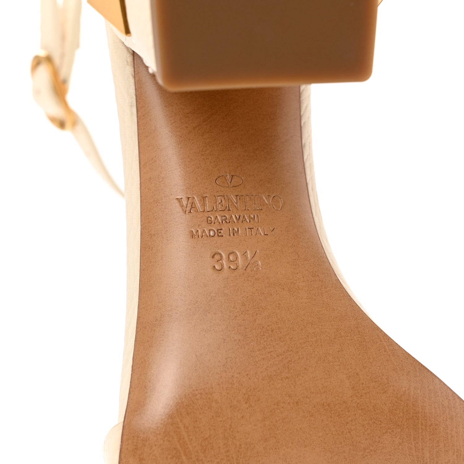 Valentino Garavani Grained Calfskin Roman Stud Ankle Strap 75mm Sandals 39.5 Light Ivory 6 of 9
