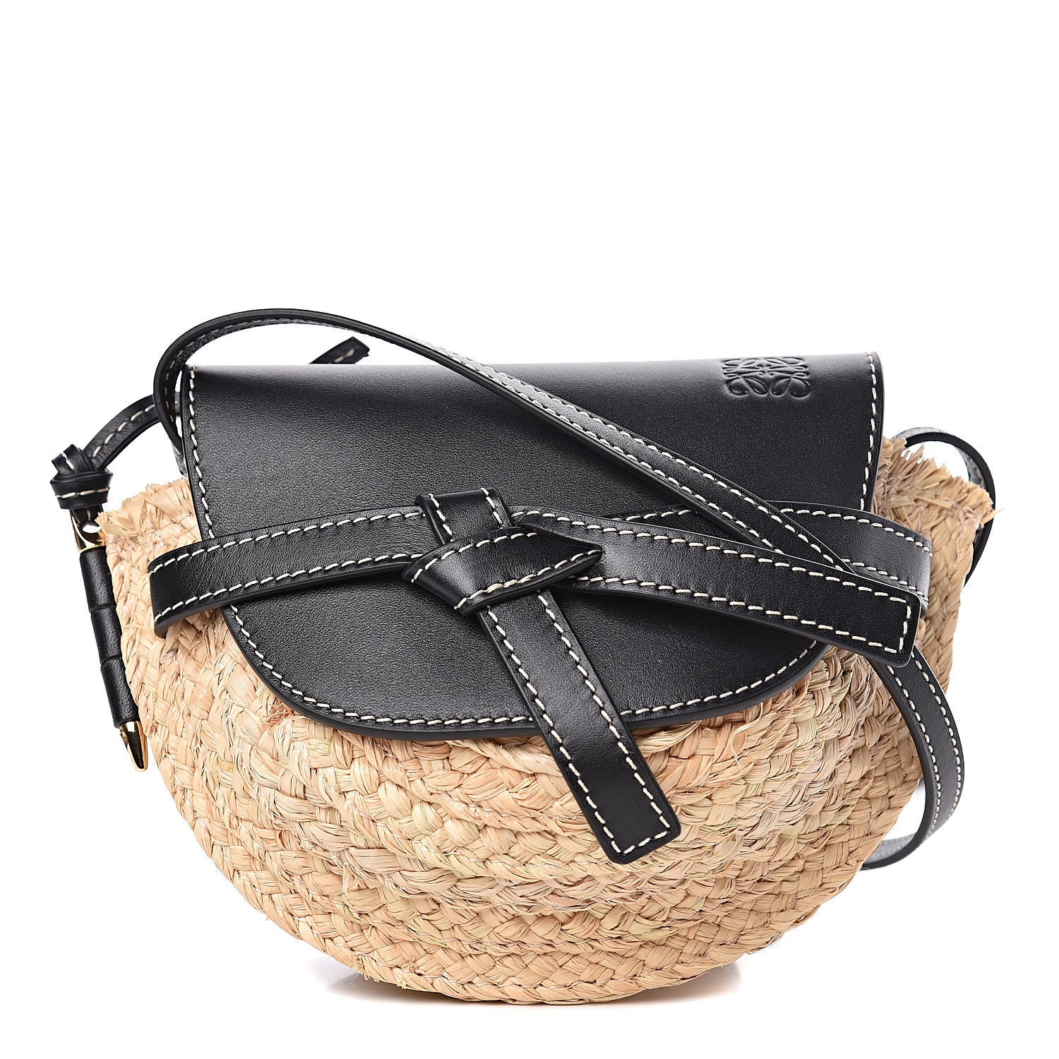 Loewe Calfskin Raffia Mini Gate Crossbody Bag Natural Black 1 of 13