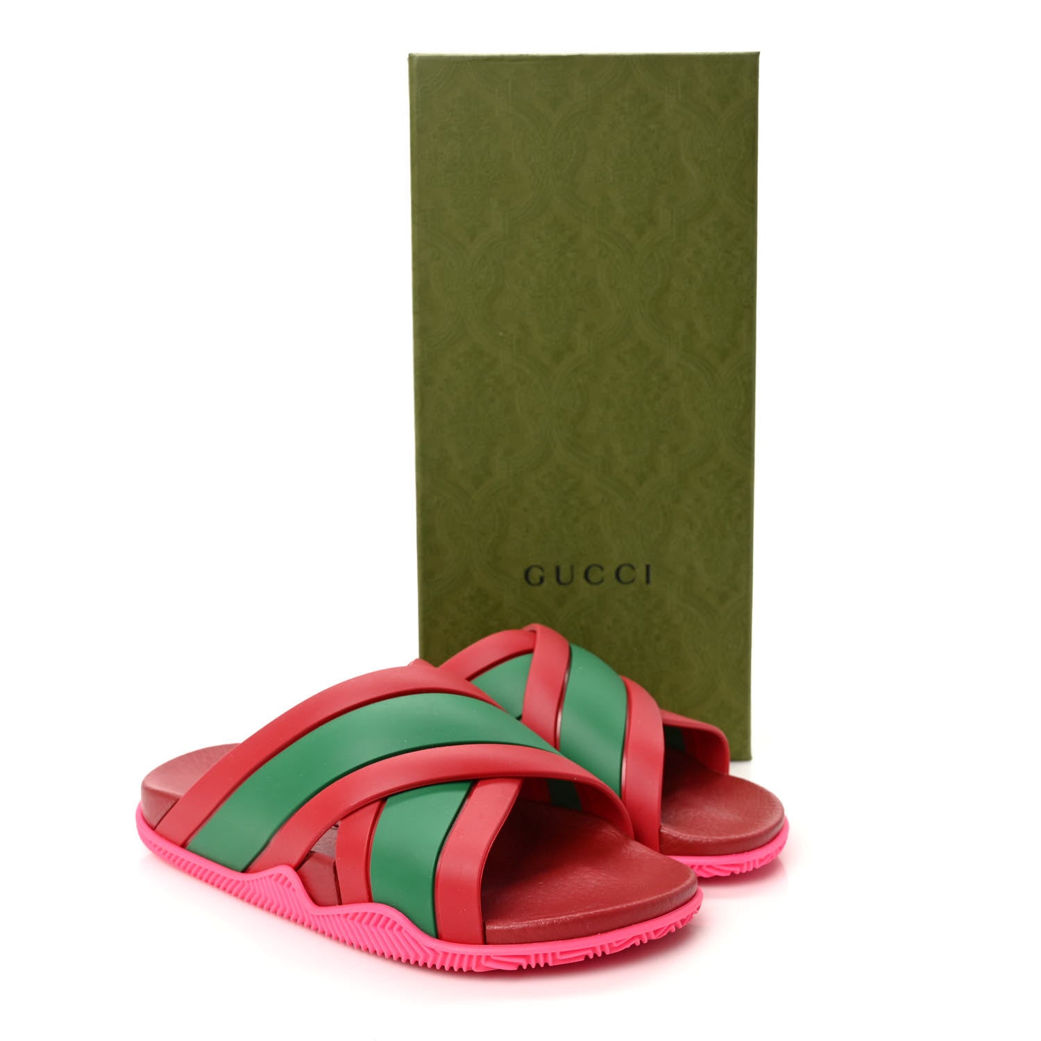 Gucci Rubber Web Womens Criss Cross Slide Sandals 35 Coral New Shamarock 9 of 9