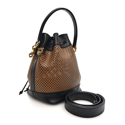Fendi Vitello Liberty Glossy Lambskin F is Fendi Perforated Small Mon Tresor Bucket Bag Sand Mimosa Black 3 of 9