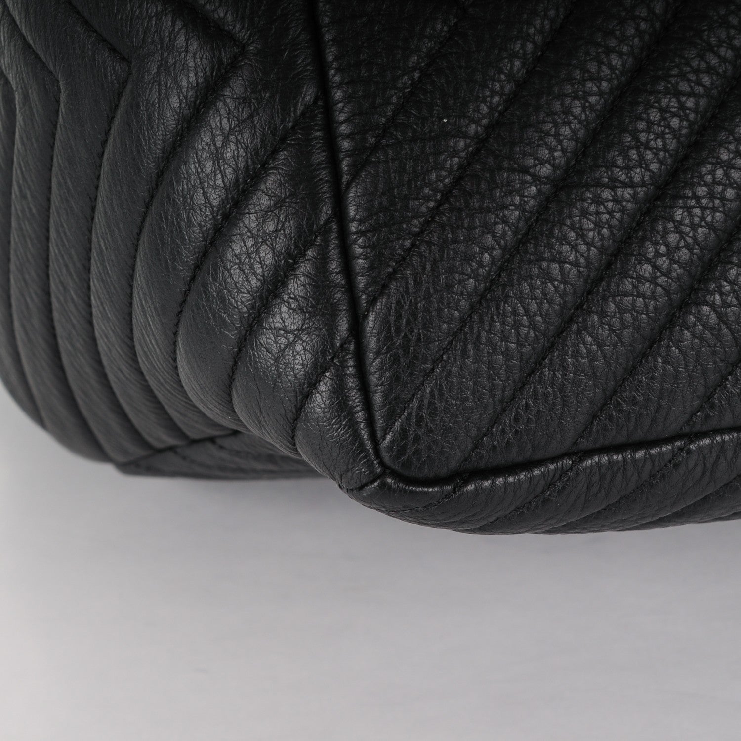 Chanel Deerskin Chevron Large CC Chain Bucket Drawstring Bag Black 11 of 12