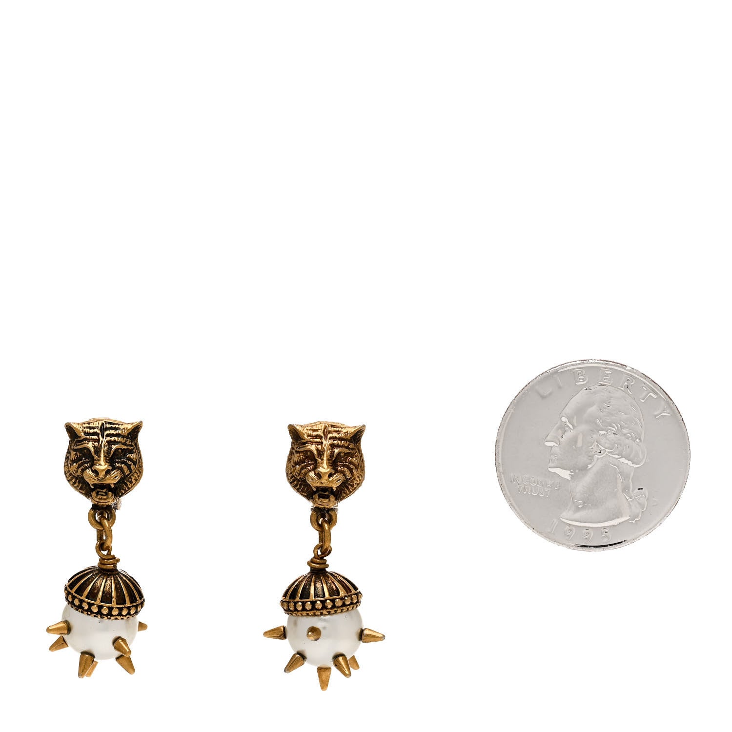 Gucci Metal Pearl Spike Feline Earrings Gold 2 of 6