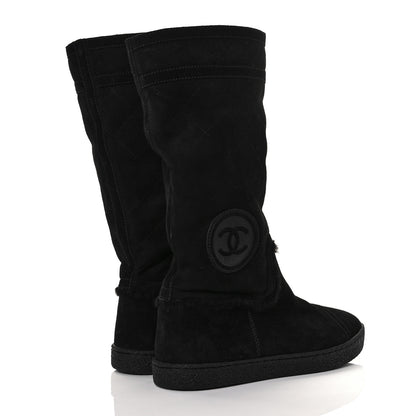 Chanel Suede Shearling Boots 36.5 Black 4 of 6