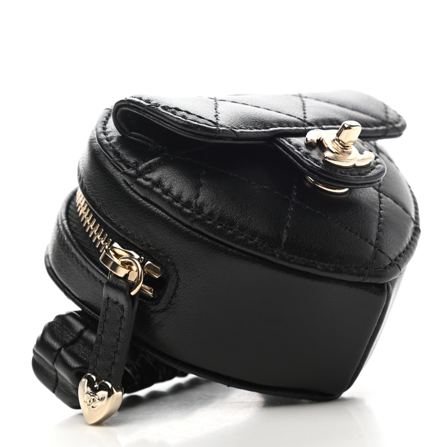Chanel Lambskin Quilted CC In Love Heart Zipped Arm Coin Purse Black 4 of 8