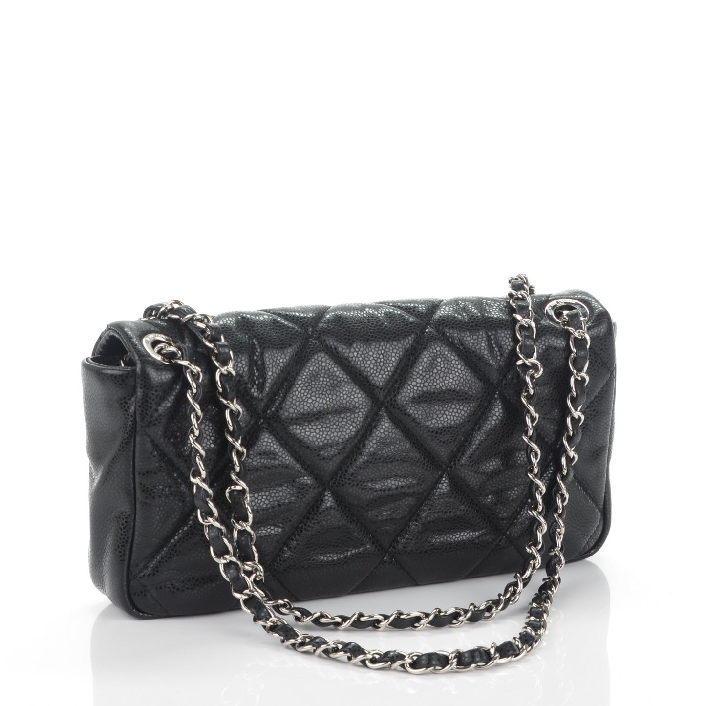 Glazed Caviar Quilted Small Nature Flap Bag Black