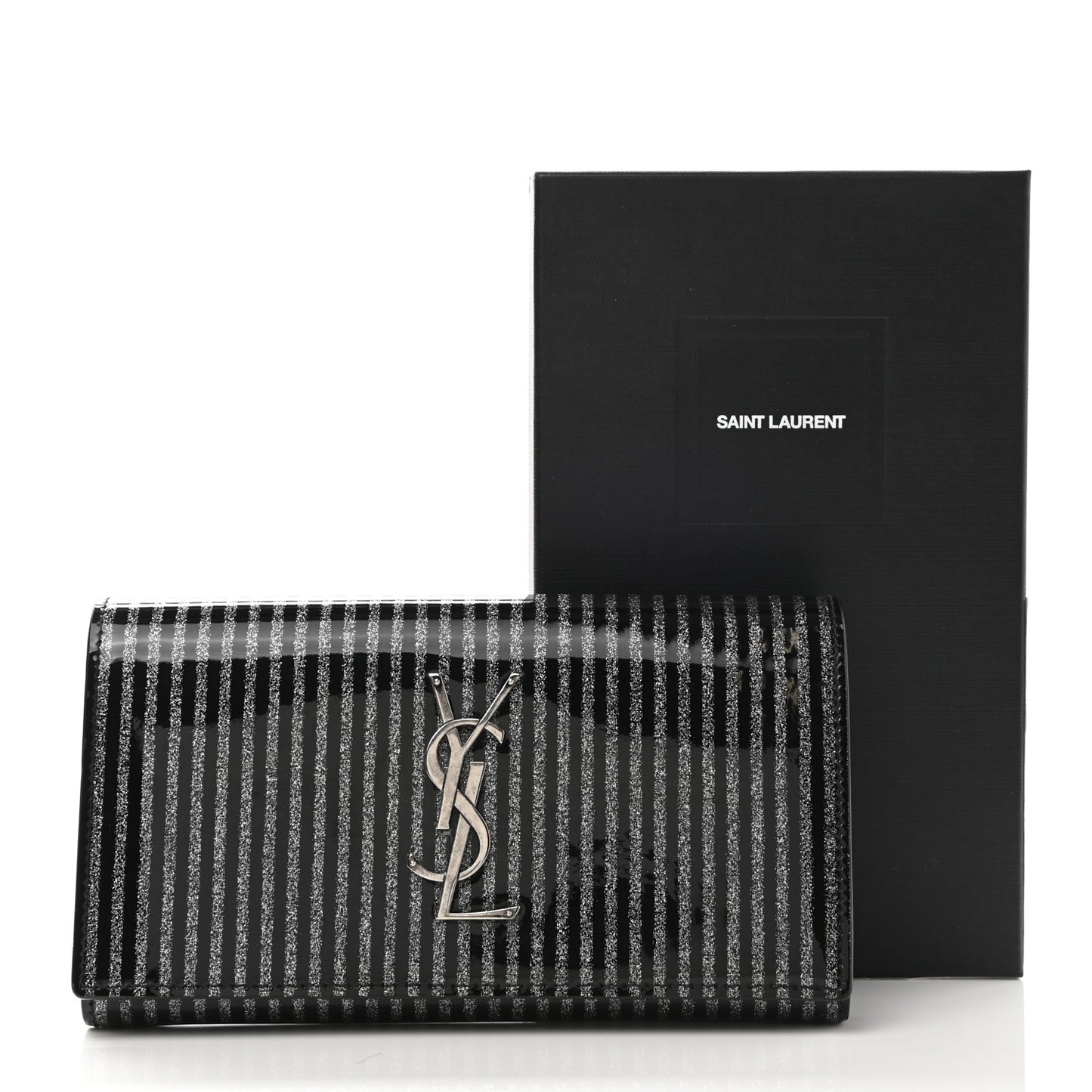 Patent Glitter Striped Classic Monogram Cassandre Wallet Black Silver