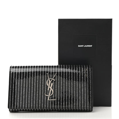 Saint Laurent Patent Glitter Striped Classic Monogram Cassandre Wallet Black Silver 8 of 8