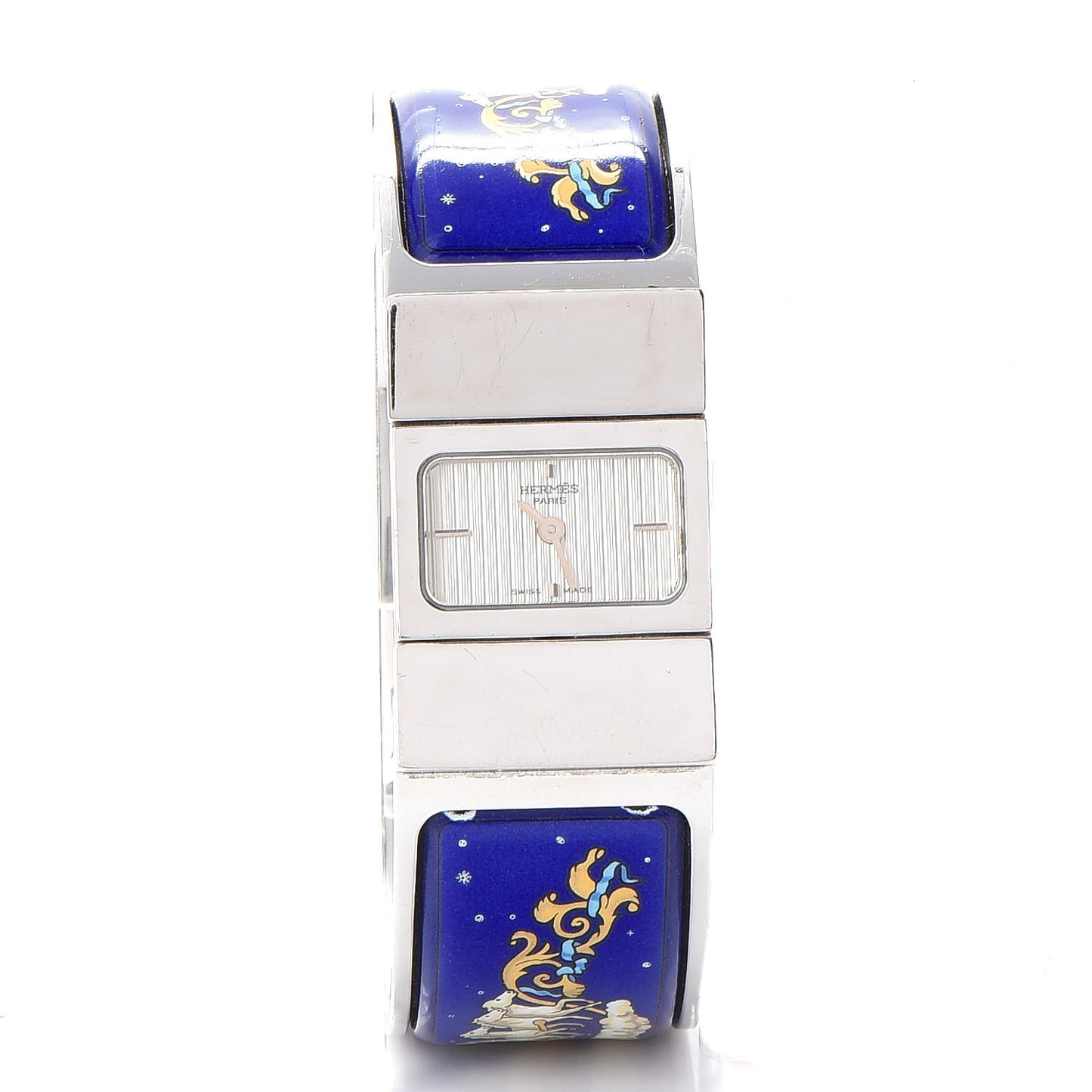 Stainless Steel Enamel 19mm Printed Horse Loquet Quartz Watch Blue