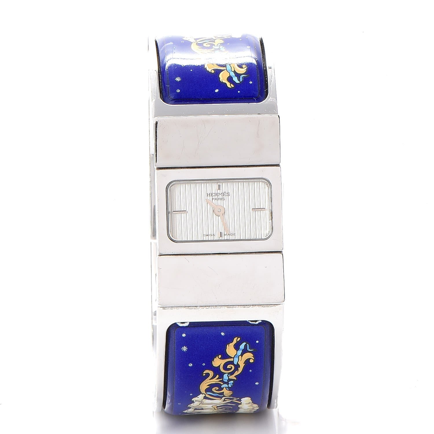 Hermes Stainless Steel Enamel 19mm Printed Horse Loquet Quartz Watch Blue 1 of 6