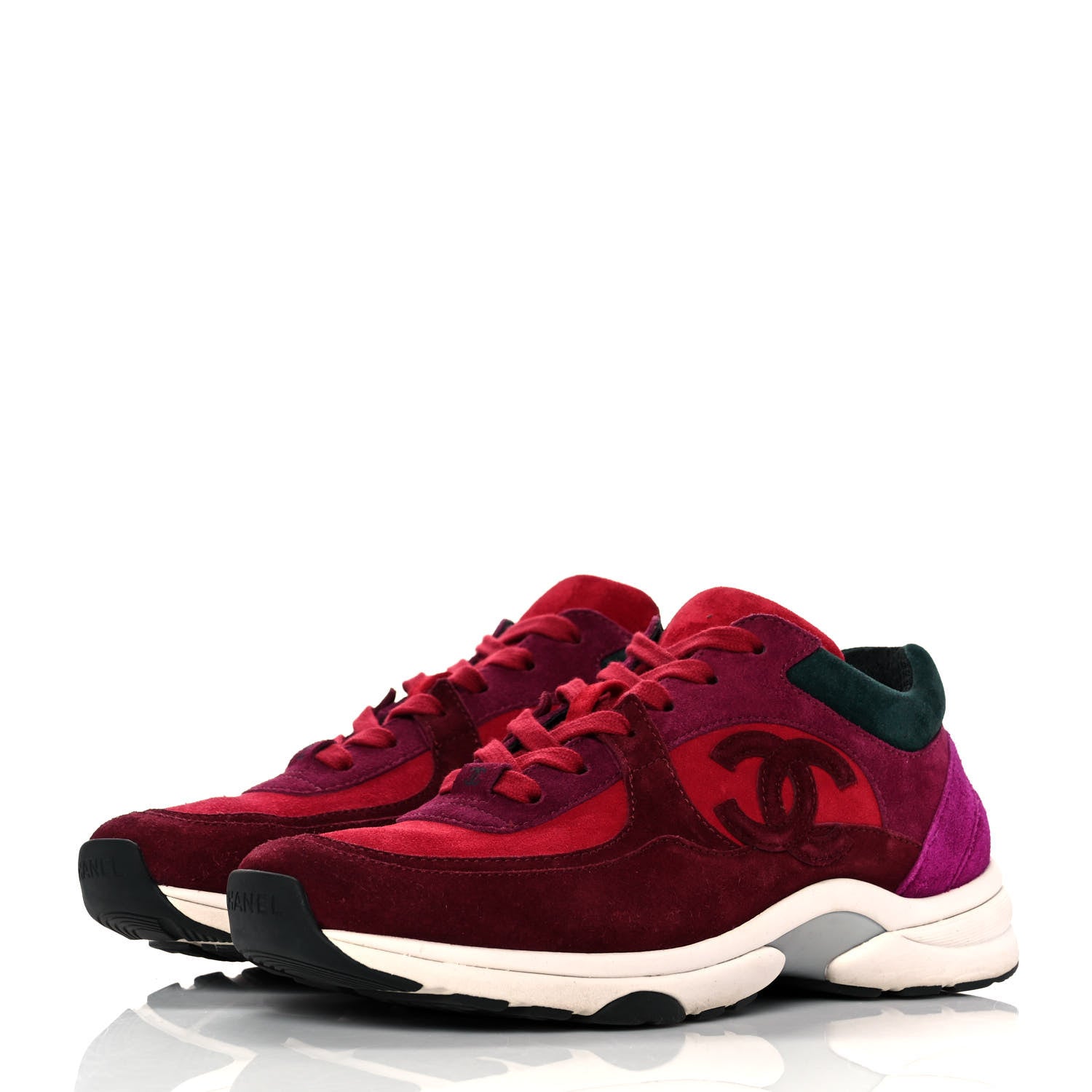 Chanel Suede Calfskin CC Sneakers 38 Burgundy Red 3 of 8
