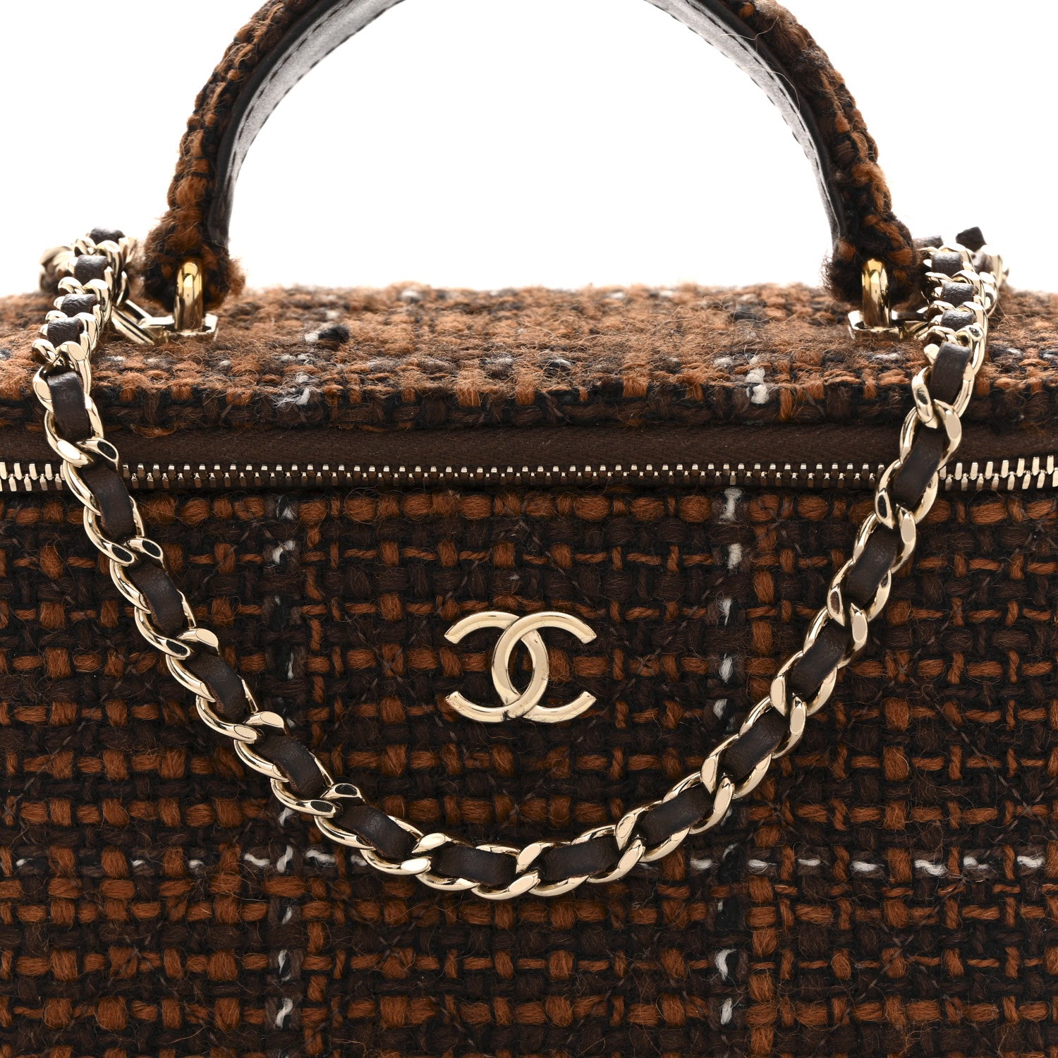 Chanel Tweed Small Top Handle Vanity Case With Chain Brown Multicolor 9 of 13