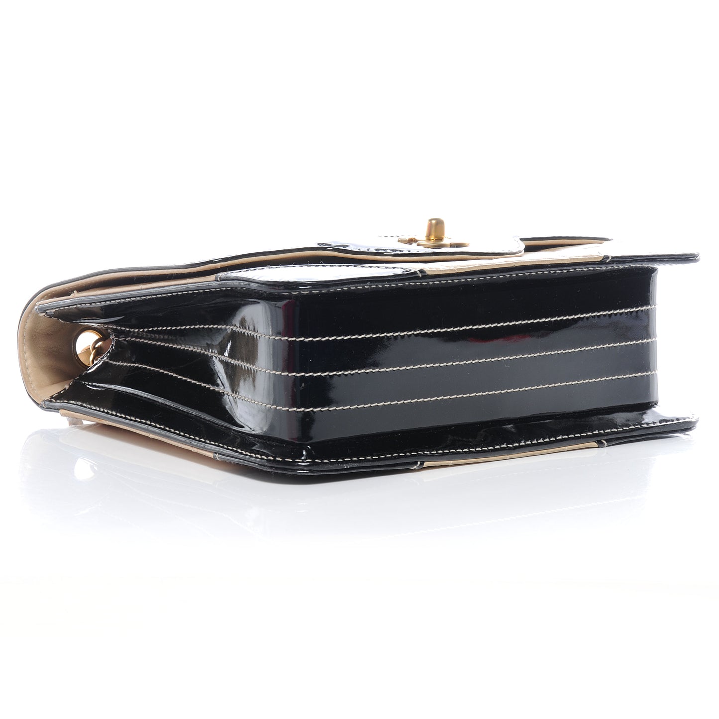 Lambskin and Patent Chocolate Bar Flap Beige