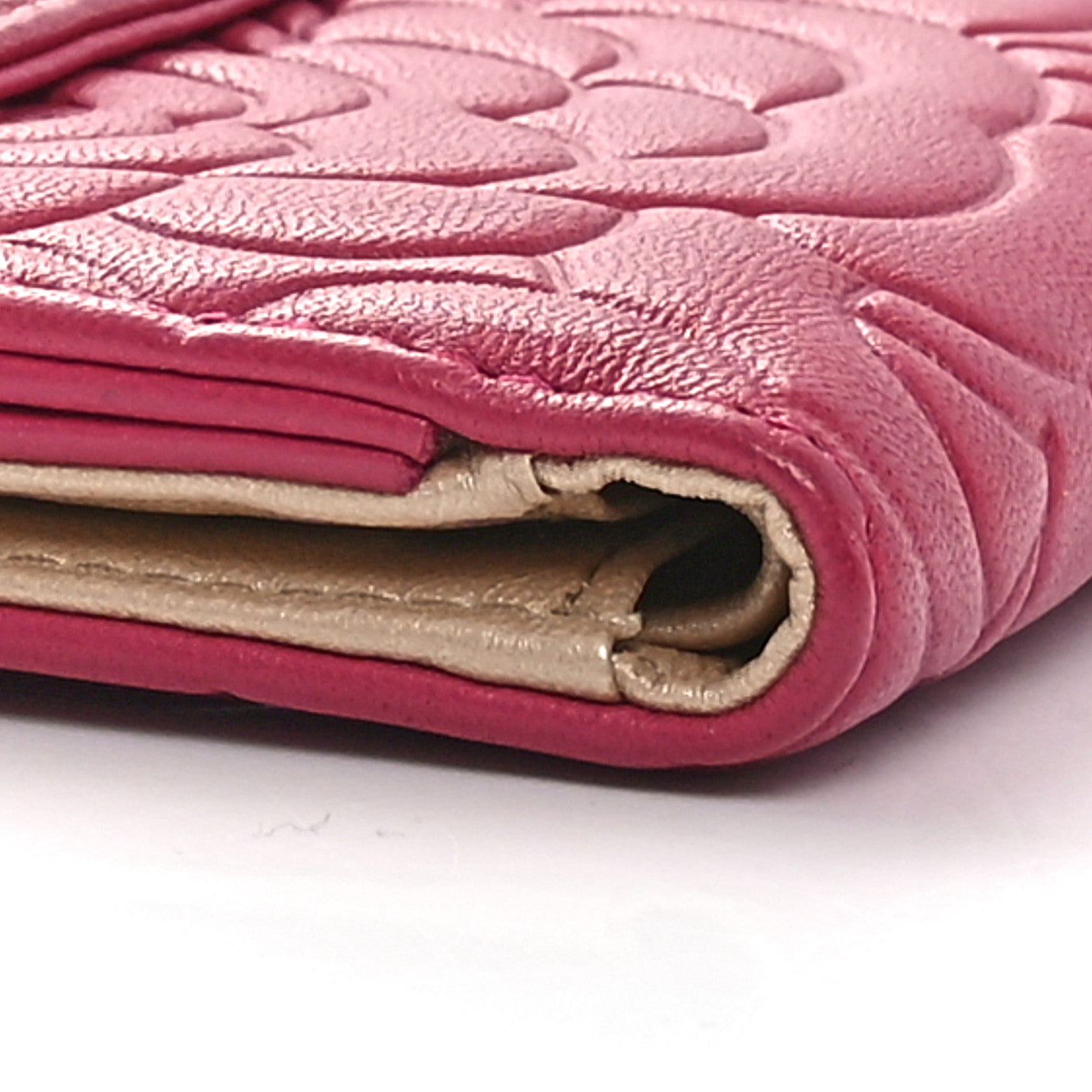 Chanel Lambskin Camellia Embossed Compact French Flap Wallet Pink 9 of 10