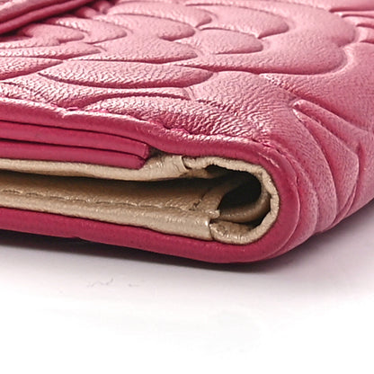 Chanel Lambskin Camellia Embossed Compact French Flap Wallet Pink 9 of 10