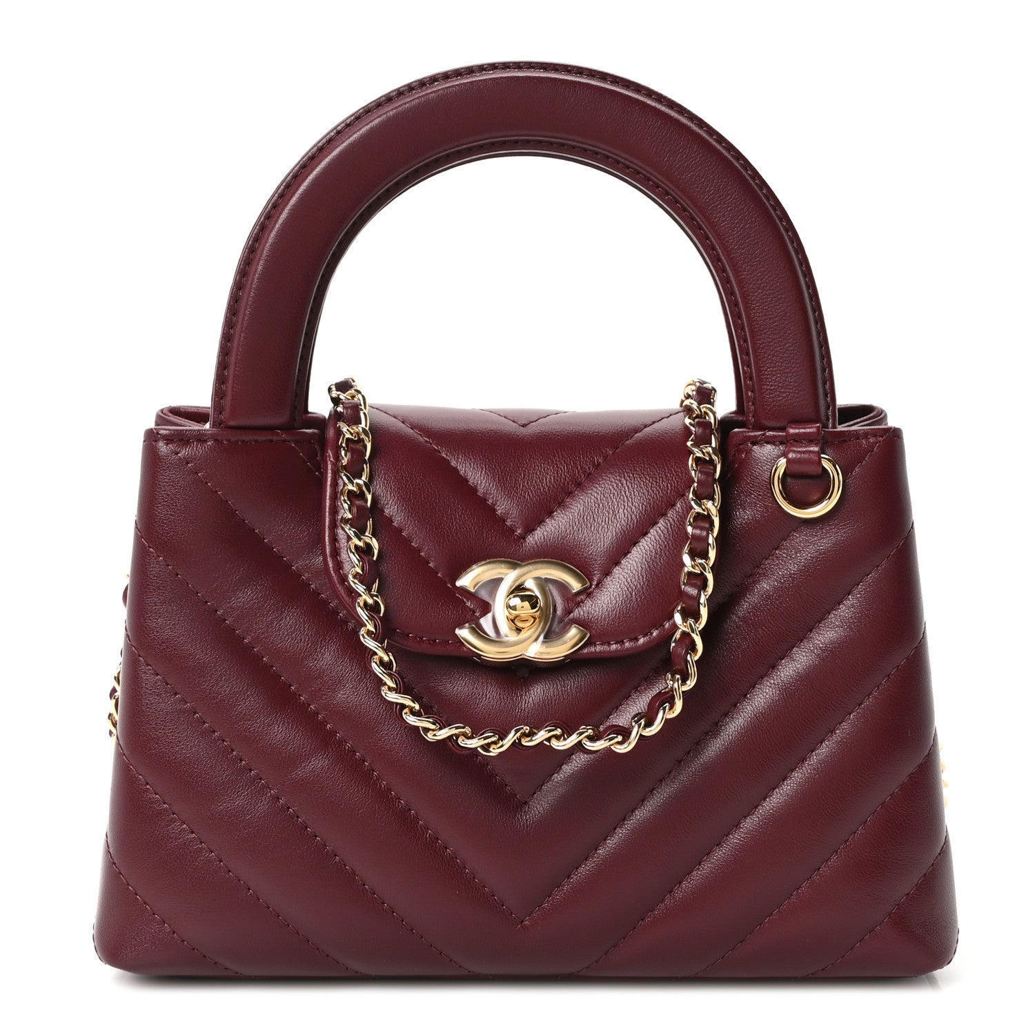 Chanel Shiny Lambskin Chevron Quilted Nano Kelly Shopper Dark