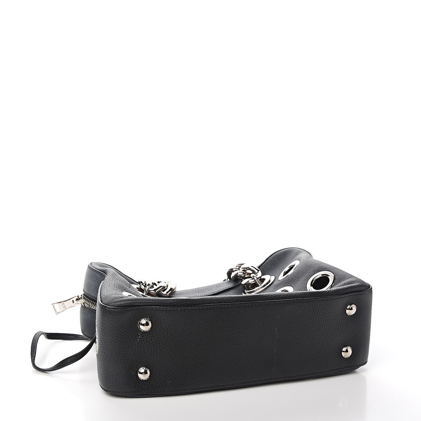 Vitello Daino Grommet Chain Satchel Bag Black