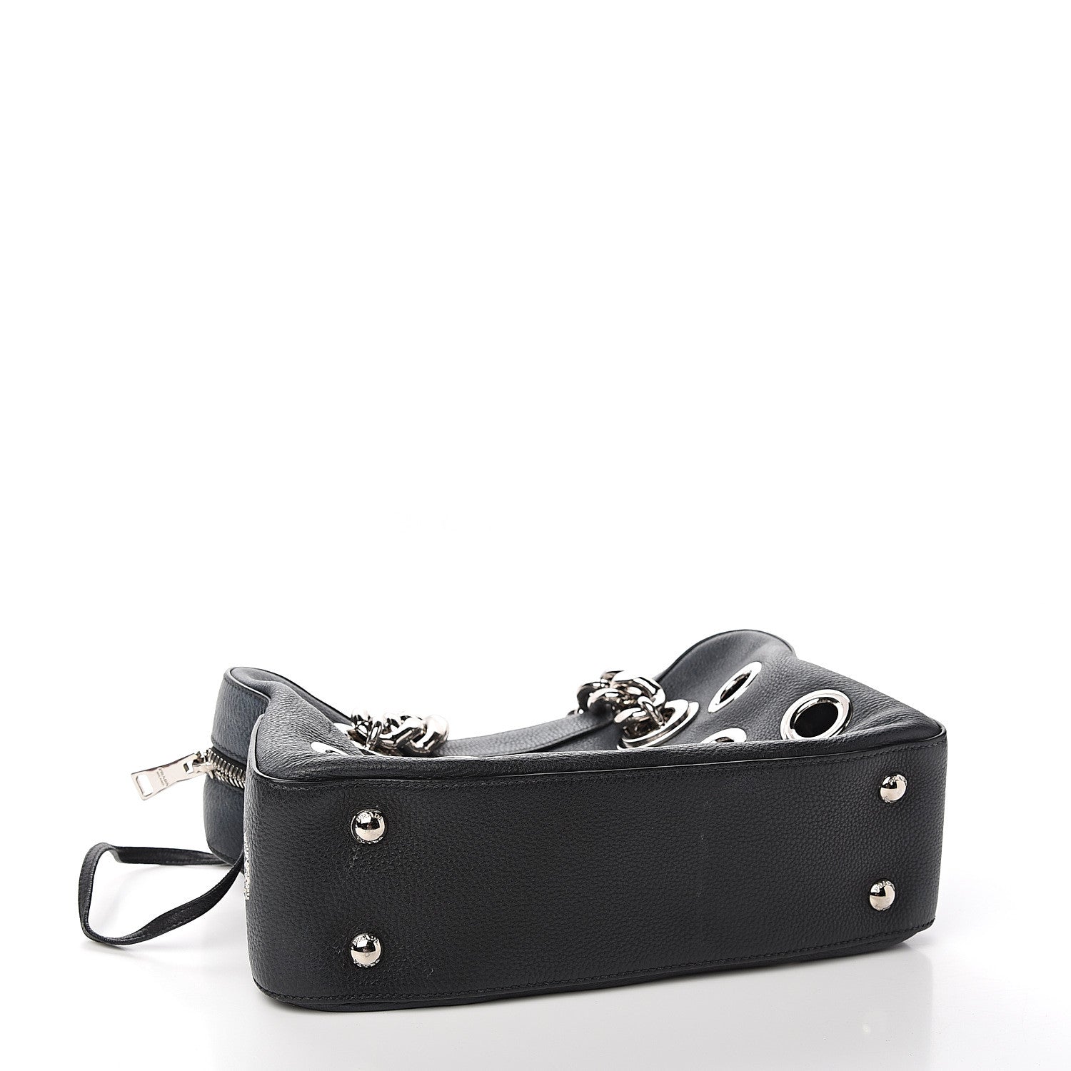 Prada Vitello Daino Grommet Chain Satchel Bag Black 4 of 9