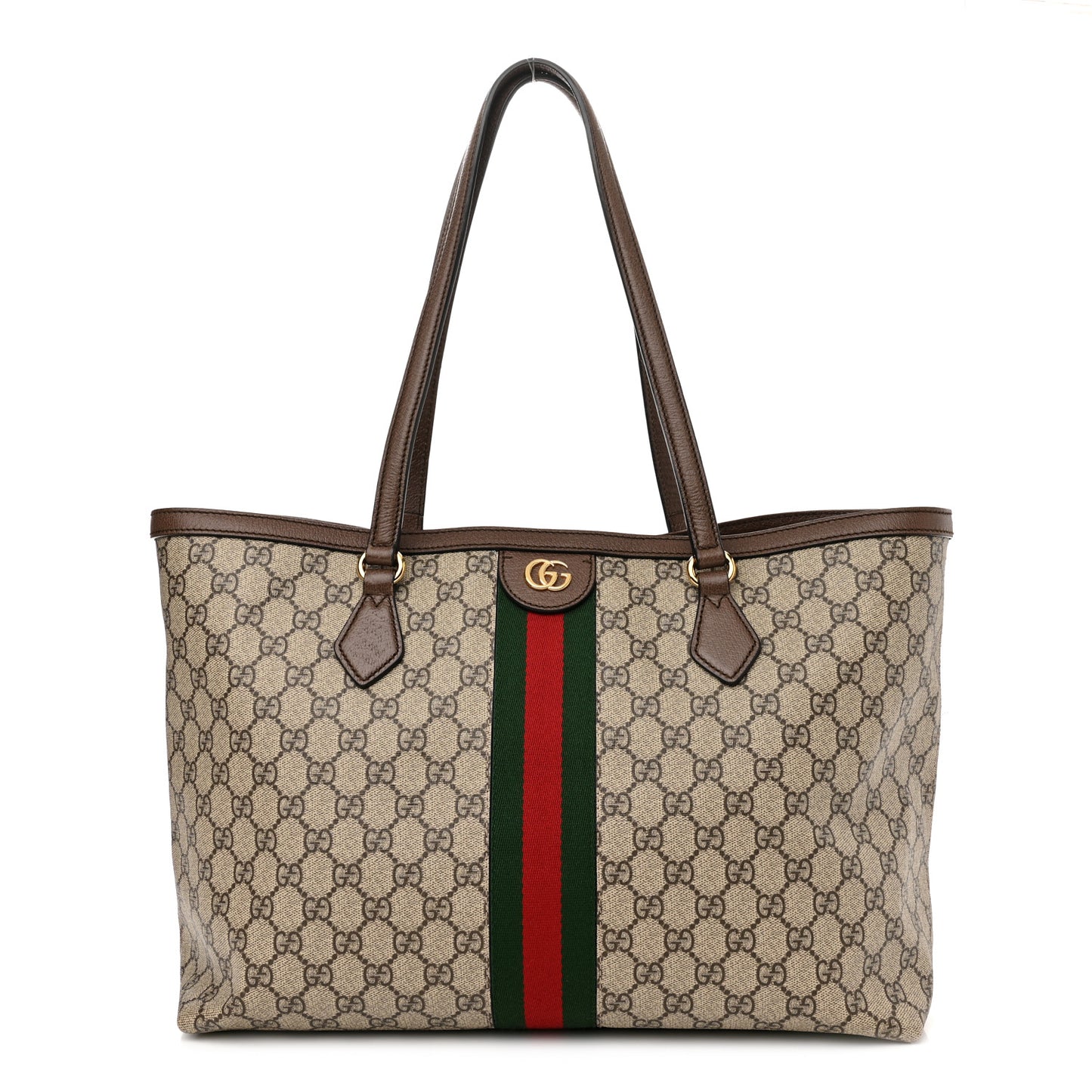 GG Supreme Monogram Textured Calfskin Web Medium Ophidia Shopping Tote Beige Ebony New Acero