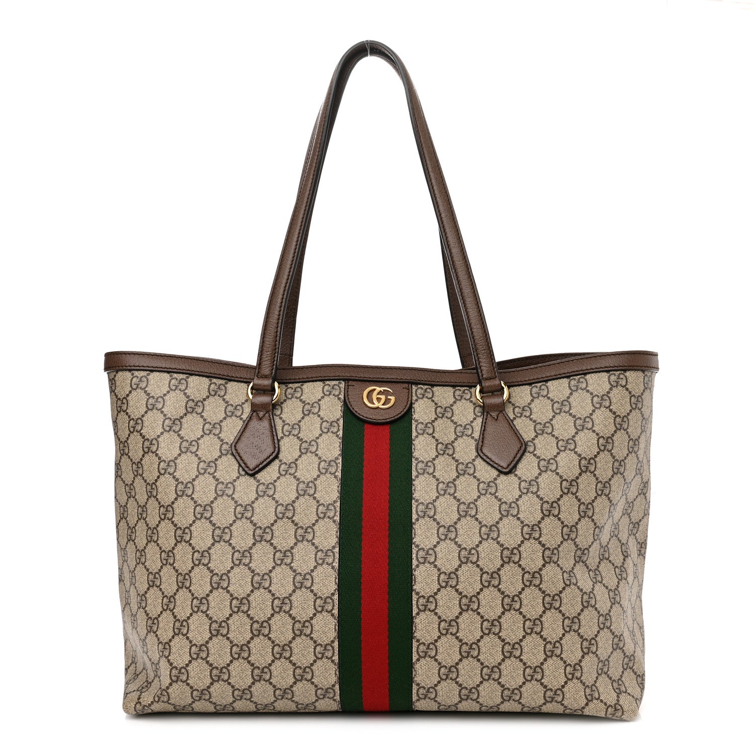 Gucci GG Supreme Monogram Textured Calfskin Web Medium Ophidia Shopping Tote Beige Ebony New Acero 1 of 10