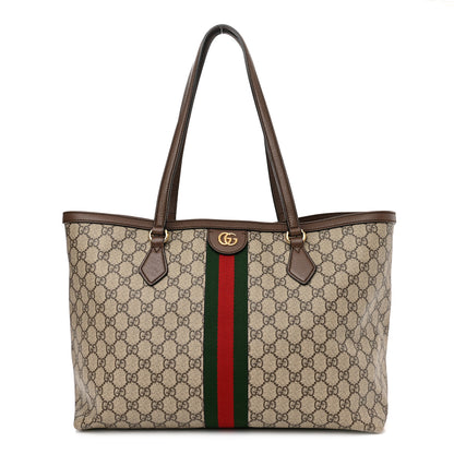 Gucci GG Supreme Monogram Textured Calfskin Web Medium Ophidia Shopping Tote Beige Ebony New Acero 1 of 10