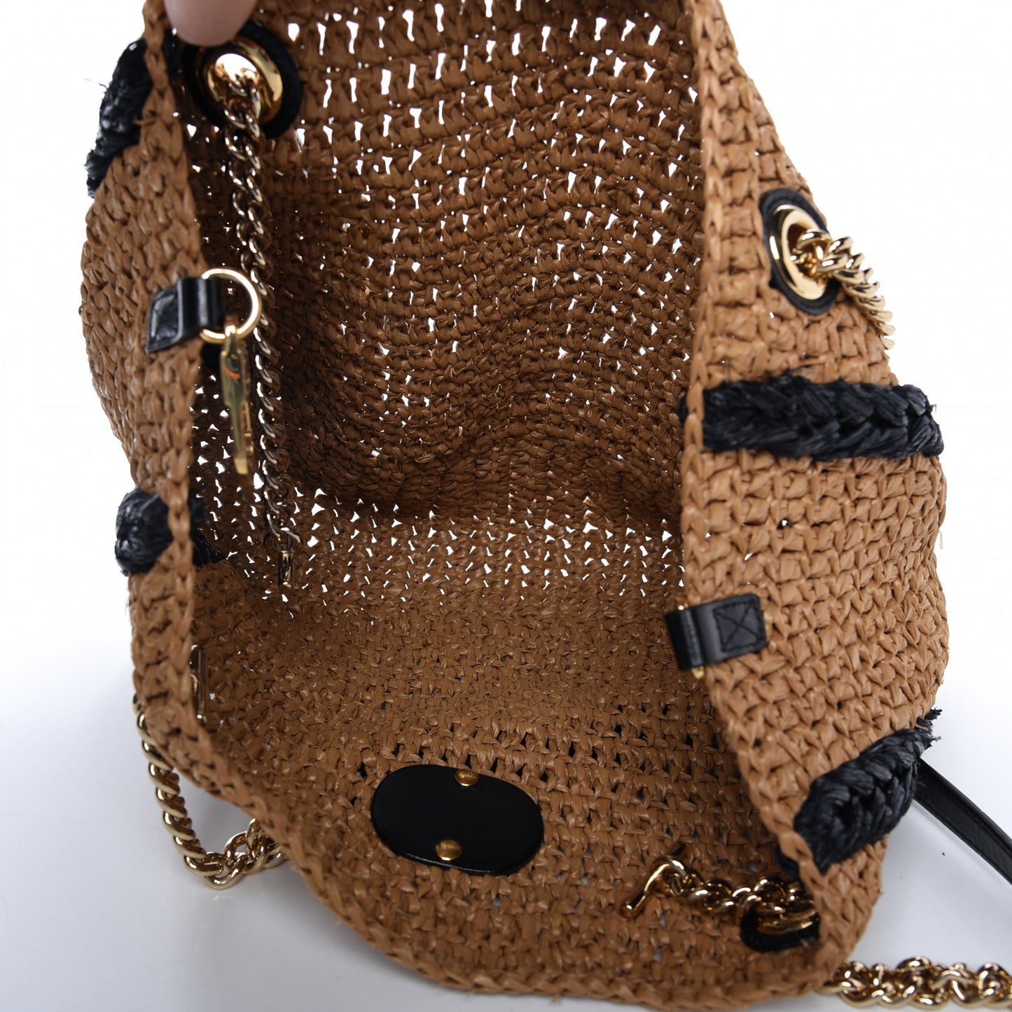 Raffia Effect Medium GG Marmont Shoulder Tote Bag Natural Black