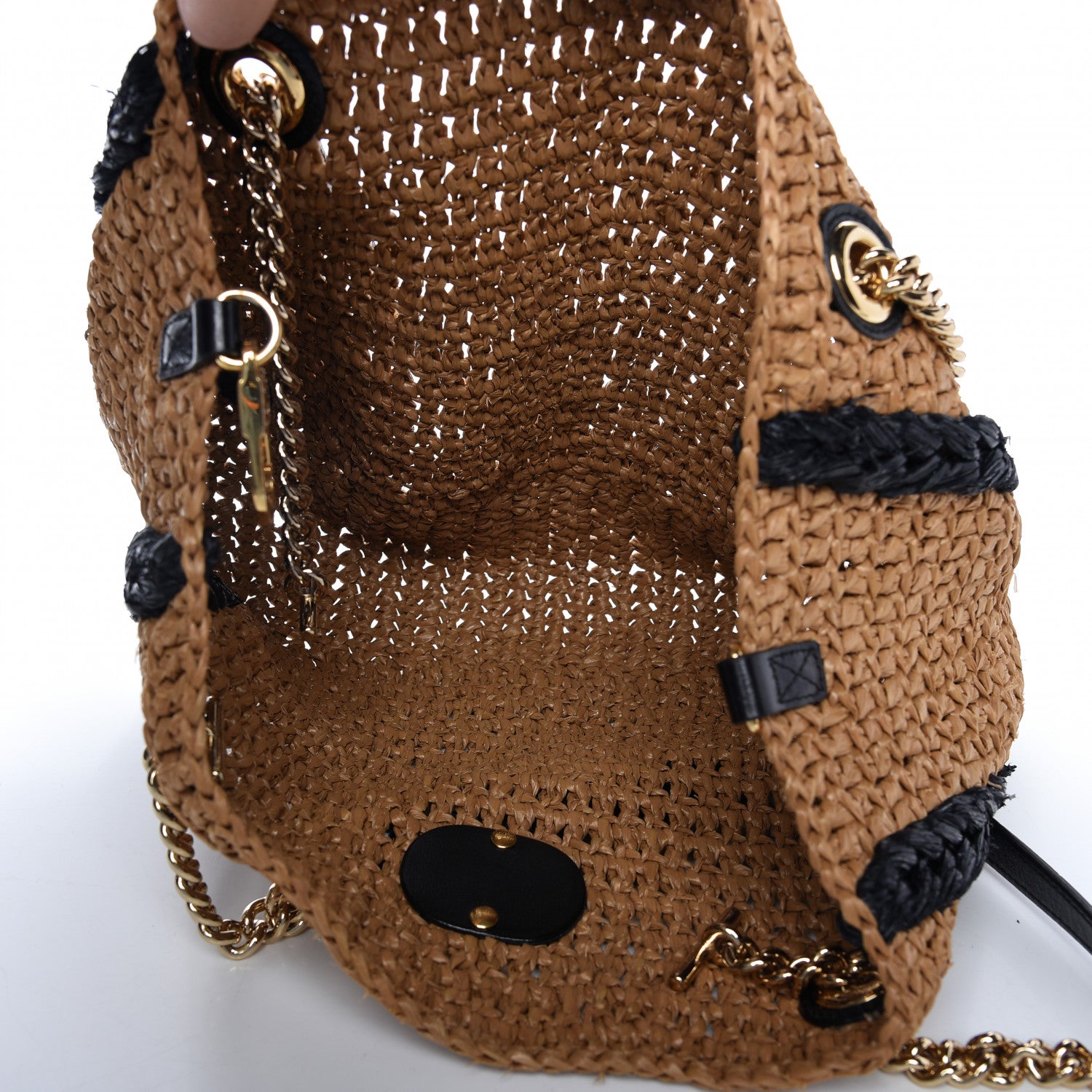 Gucci Raffia Effect Medium GG Marmont Shoulder Tote Bag Natural Black 5 of 10