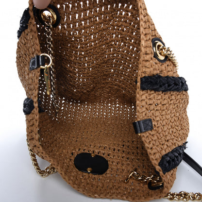 Gucci Raffia Effect Medium GG Marmont Shoulder Tote Bag Natural Black 5 of 10