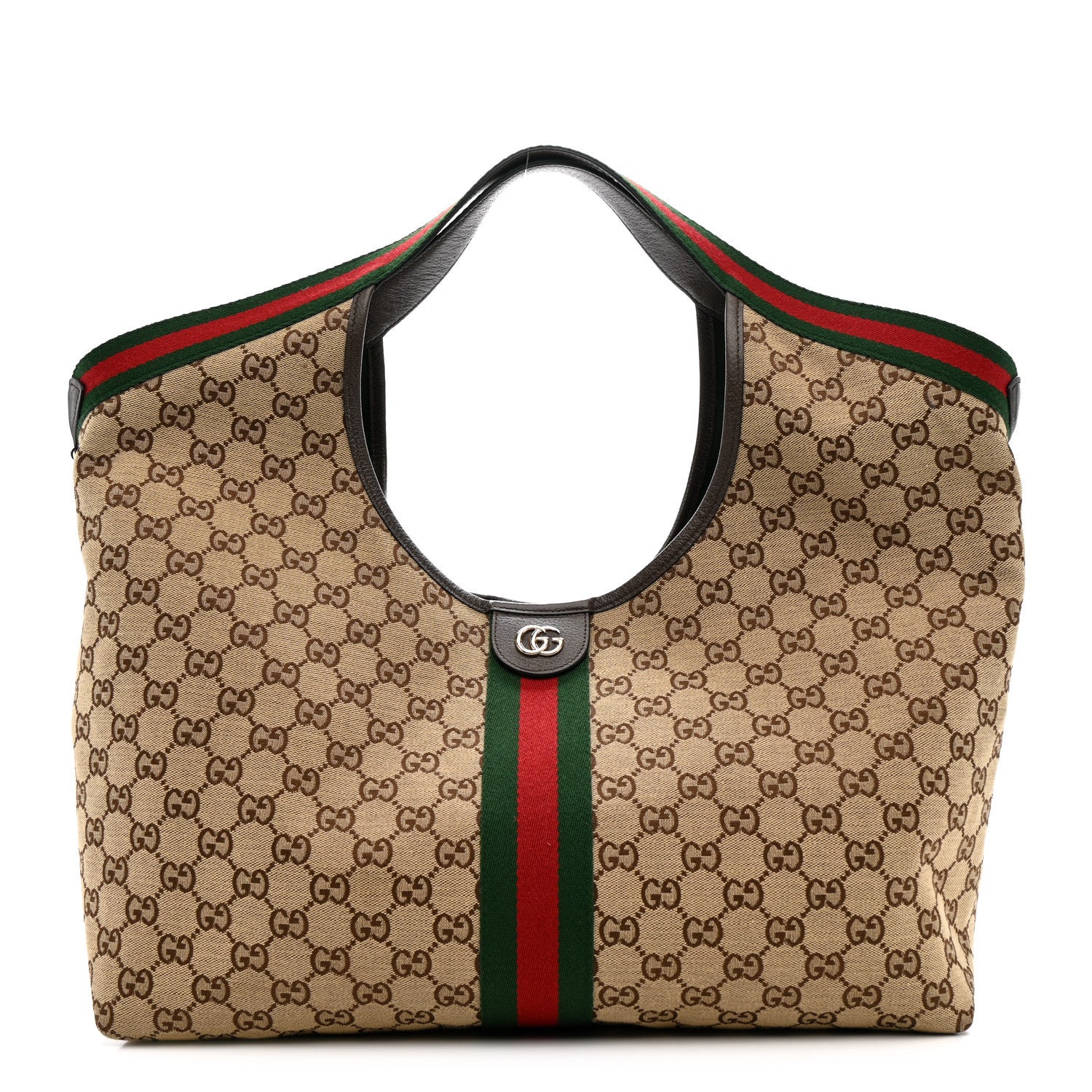 Gucci GG Monogram Web Large Giglio Tote Beige Brown 1 of 14