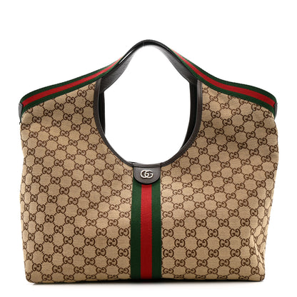 Gucci GG Monogram Web Large Giglio Tote Beige Brown 1 of 14