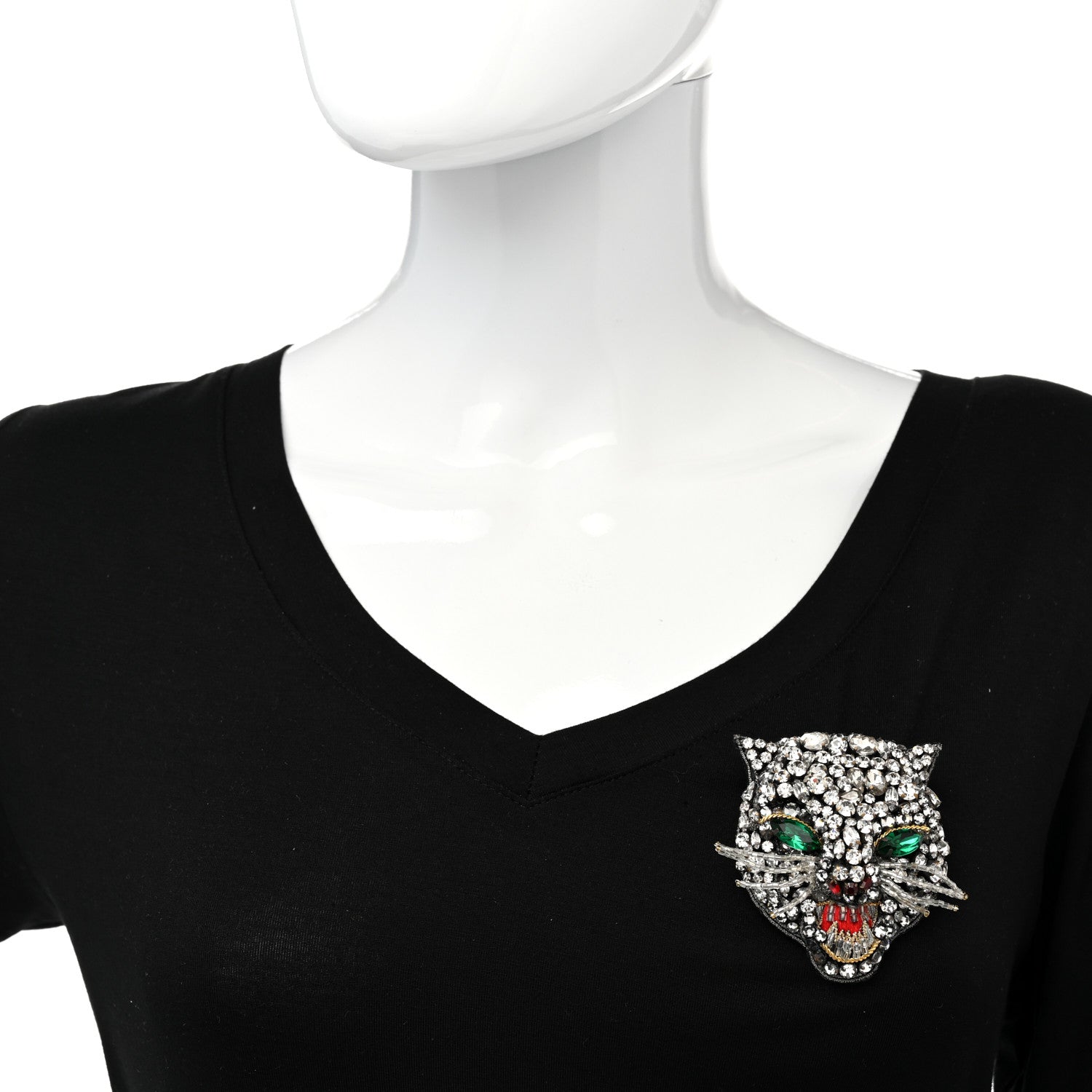 Gucci Metal Crystal Bead Feline Head Brooch 2 of 6