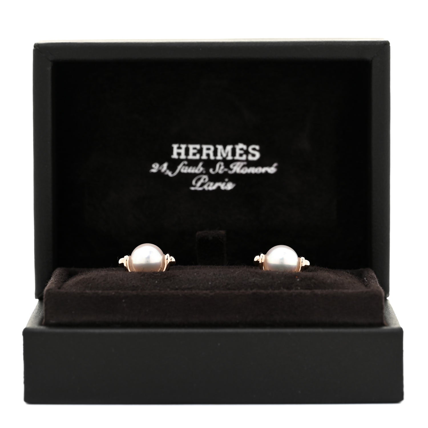 Hermes 18K Rose Gold Pearl PM Chandra Earrings 7 of 7