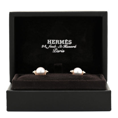 Hermes 18K Rose Gold Pearl PM Chandra Earrings 7 of 7