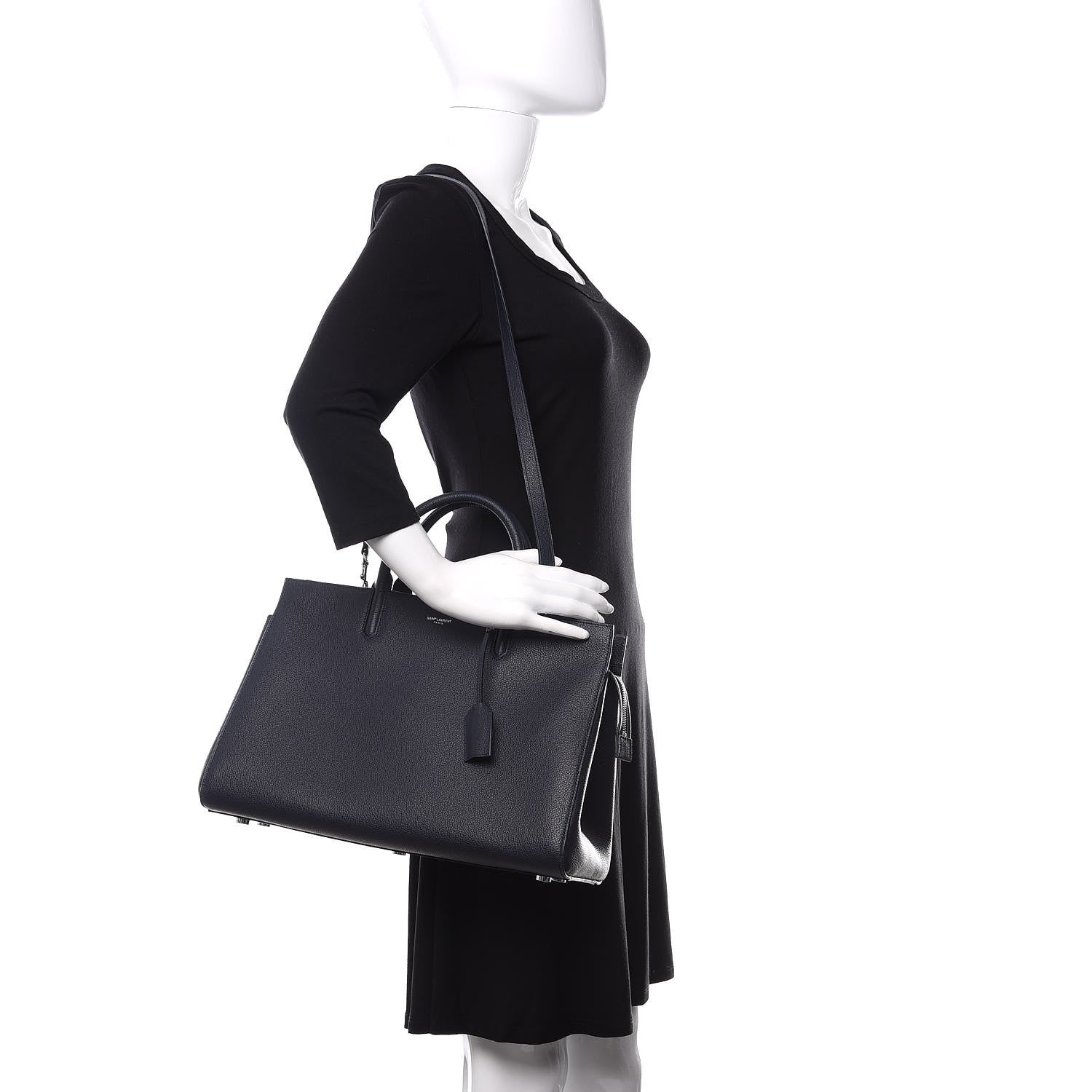 Saint Laurent Calfskin Medium Rive Gauche Cabas Navy Blue 2 of 10
