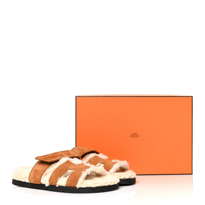 Hermes Suede Goatskin Woolskin Womens Chypre Sandals 35 Naturel Ecru 8 of 8