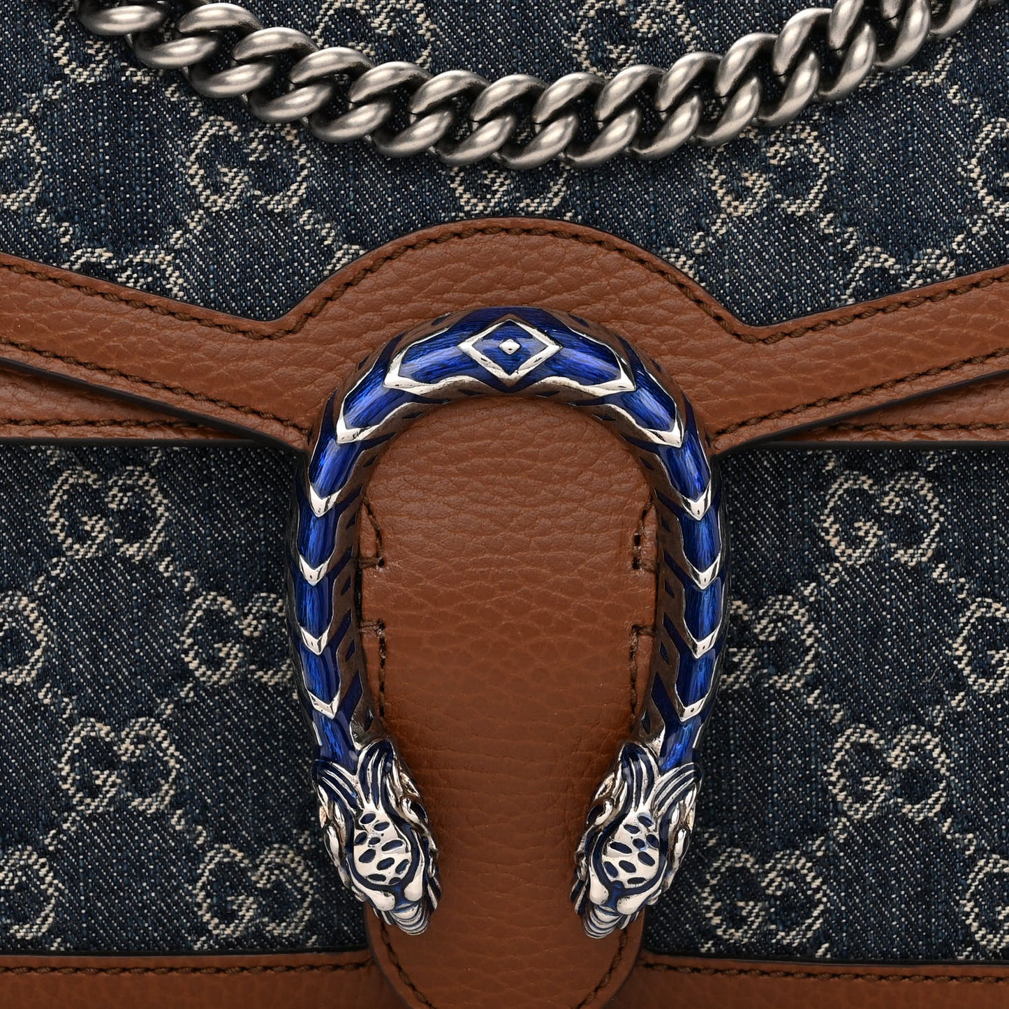 New Denim GG Monogram Dollar Calfskin Enamel Small Dionysus Shoulder Bag Blue Tea Cuir Epilog Electric Blue