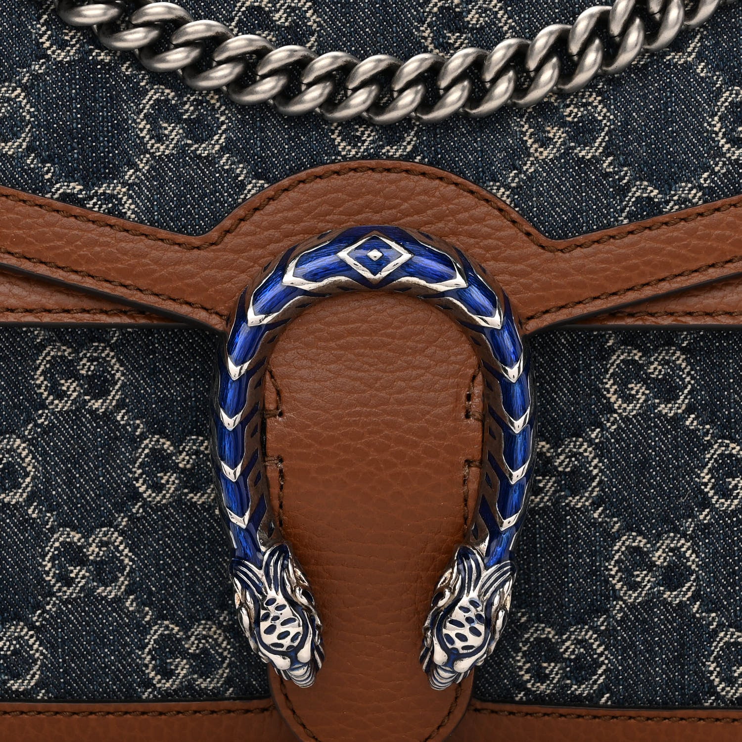 Gucci New Denim GG Monogram Dollar Calfskin Enamel Small Dionysus Shoulder Bag Blue Tea Cuir Epilog Electric Blue 8 of 11