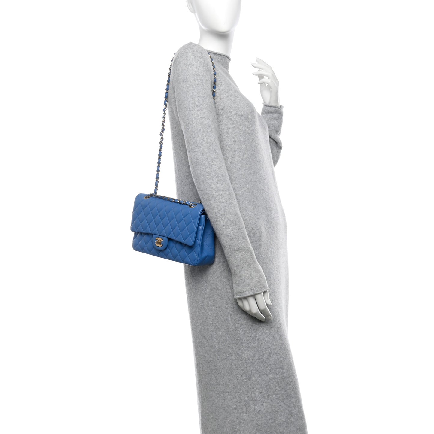 Lambskin Quilted Medium Double Flap Blue