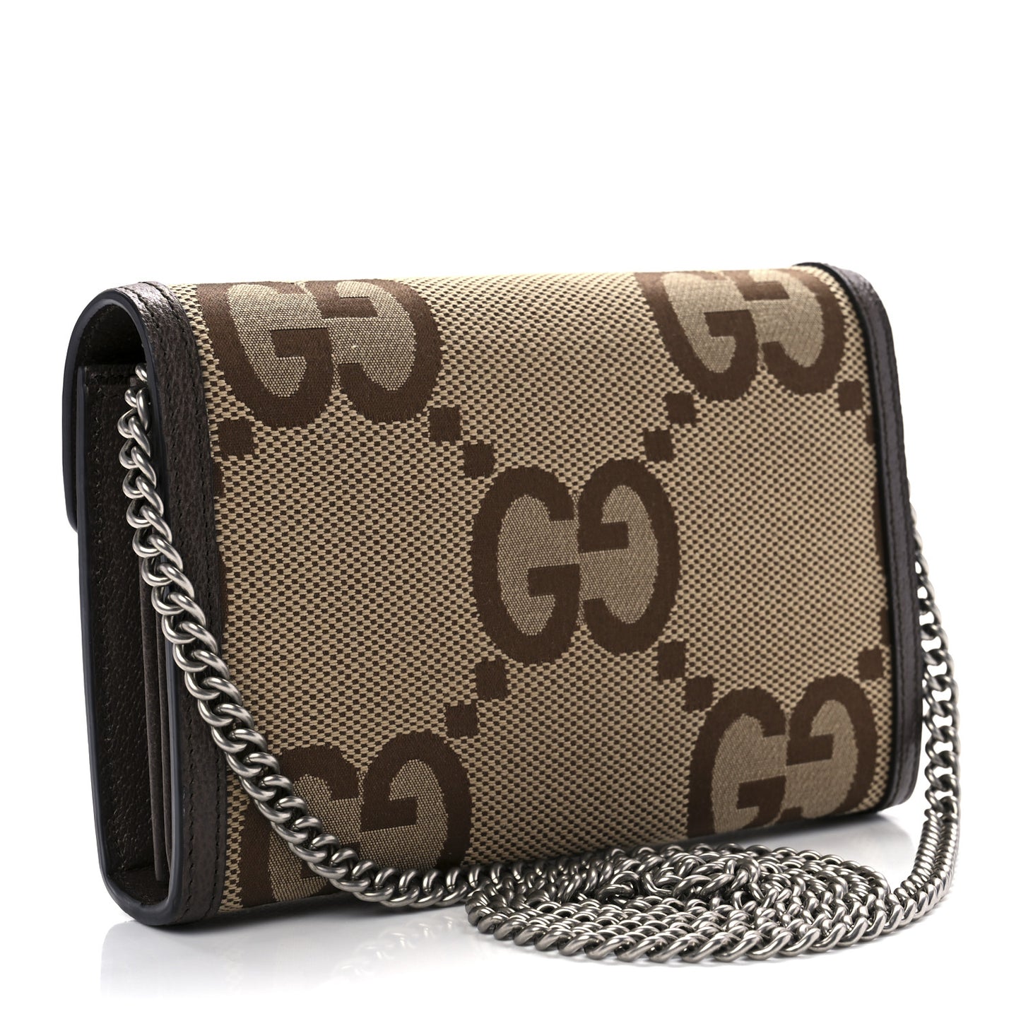 Monogram Jumbo GG Textured Dollar Calfskin Mini Dionysus Chain Wallet Camel Ebony New Acero