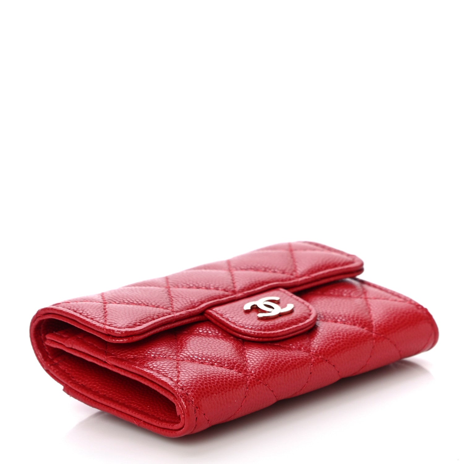 Chanel Caviar Quilted Flap Card Holder Wallet Red 4 of 12