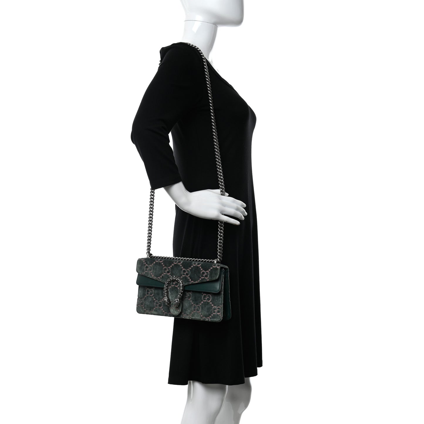 Velvet Moon Calfskin Crystal GG Monogram Small Dionysus Shoulder Bag Avio Dusty Pink Black Diamond