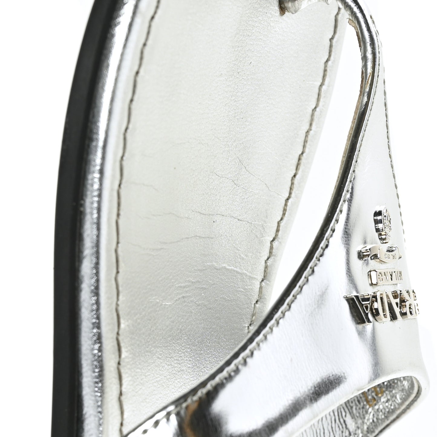 Metallic Calfskin Logo Thong Sandals 37 Silver