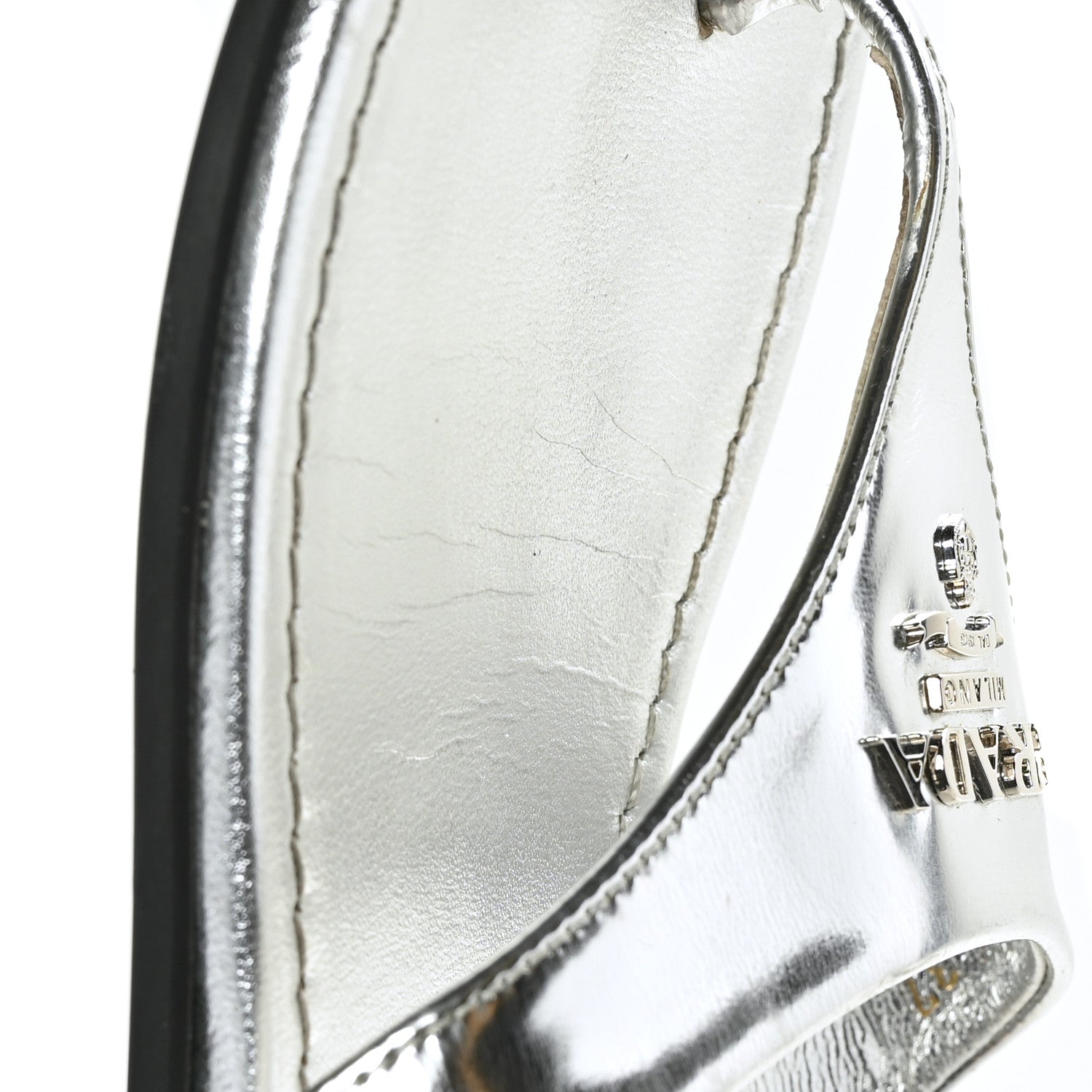 Prada Metallic Calfskin Logo Thong Sandals 37 Silver 9 of 9