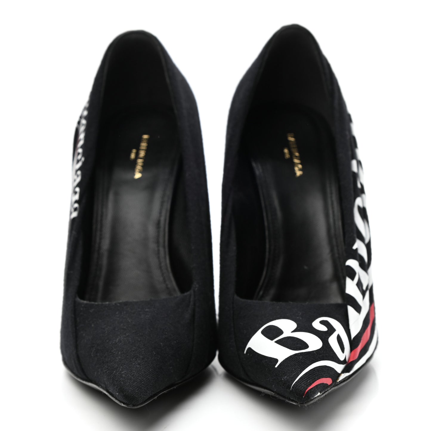 Jersey Crepe Political Campaign Logo Knife 115 Pointed Pumps 36.5 Black White Rouge