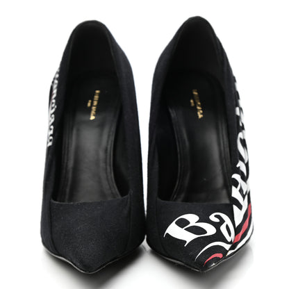 Balenciaga Jersey Crepe Political Campaign Logo Knife 115 Pointed Pumps 36.5 Black White Rouge 2 of 8